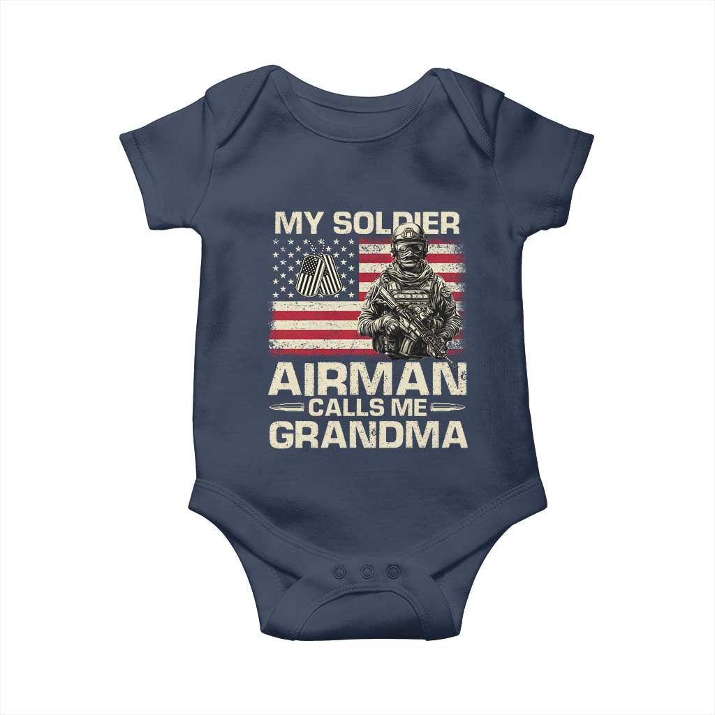 Proud Air Force Grandma Baby Onesie My Soldier Airman Calls Me Grandma US Flag TS10 Navy Print Your Wear