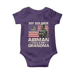 Proud Air Force Grandma Baby Onesie My Soldier Airman Calls Me Grandma US Flag TS10 Purple Print Your Wear