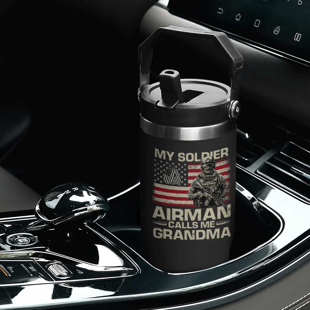 Proud Air Force Grandma Flip Straw Tumbler My Soldier Airman Calls Me Grandma US Flag TS10 Print Your Wear