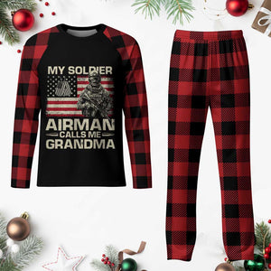 Proud Air Force Grandma Plaid Pajama Set My Soldier Airman Calls Me Grandma US Flag TS10 Buffalo Plaid Print Your Wear