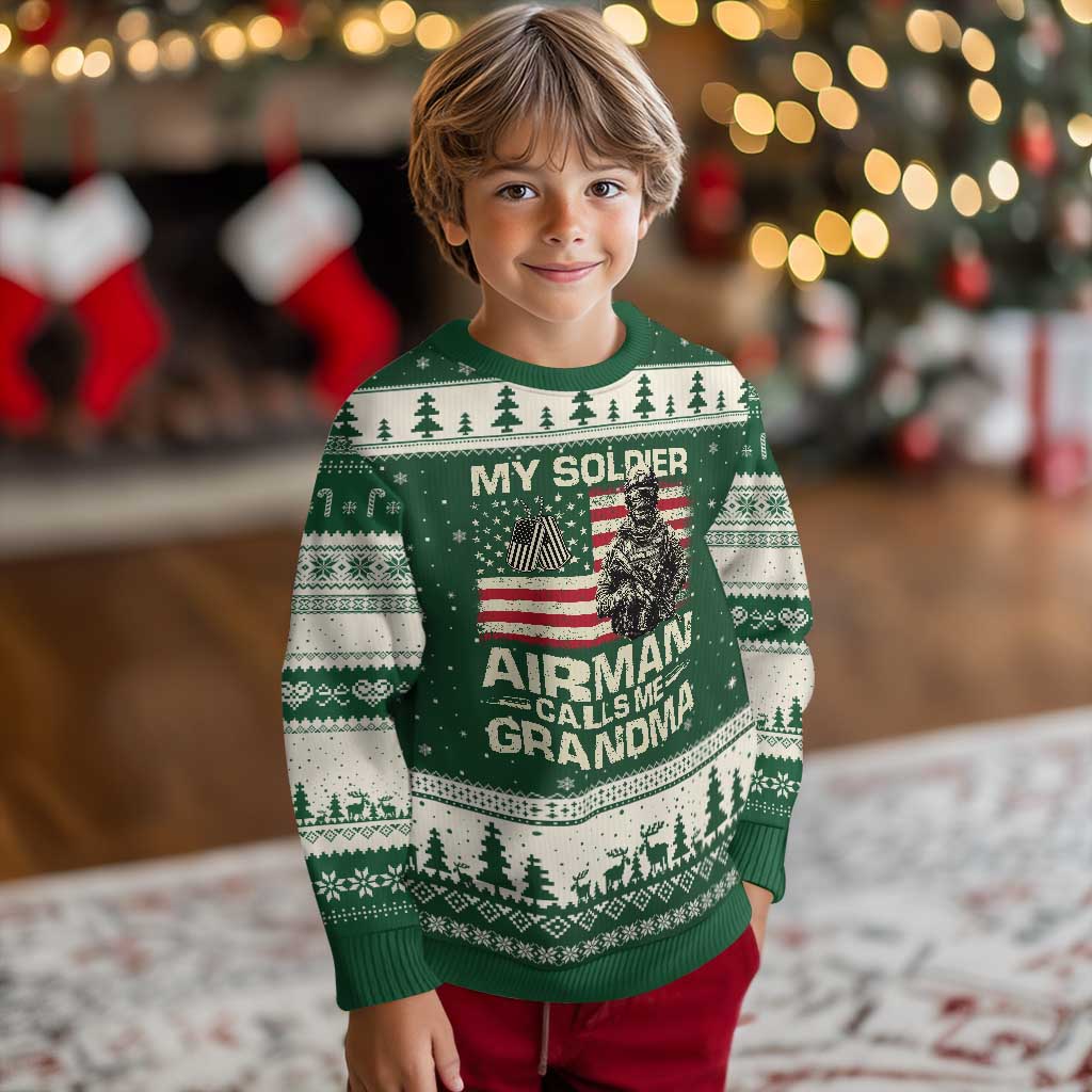 Proud Air Force Grandma Ugly Christmas Sweater My Soldier Airman Calls Me Grandma US Flag TS10 Forest Green Beige Print Your Wear
