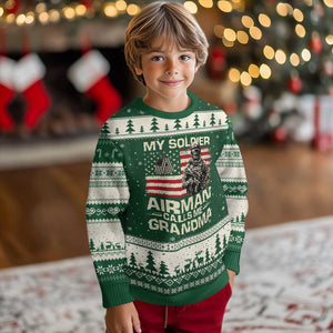 Proud Air Force Grandma Ugly Christmas Sweater My Soldier Airman Calls Me Grandma US Flag TS10 Forest Green Beige Print Your Wear