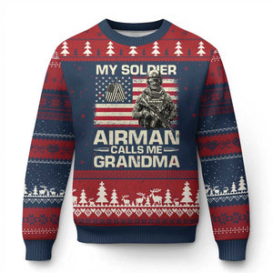 Proud Air Force Grandma Ugly Christmas Sweater My Soldier Airman Calls Me Grandma US Flag TS10 Navy Red Print Your Wear