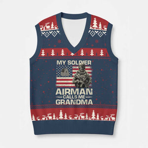 Proud Air Force Grandma V-Neck Knit Sweater Vest My Soldier Airman Calls Me Grandma US Flag TS10 Navy Red Print Your Wear