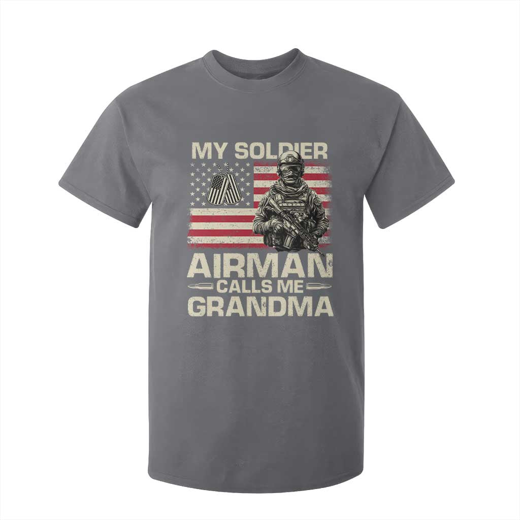 Proud Air Force Grandma T Shirt For Kid My Soldier Airman Calls Me Grandma US Flag TS10 Charcoal Print Your Wear