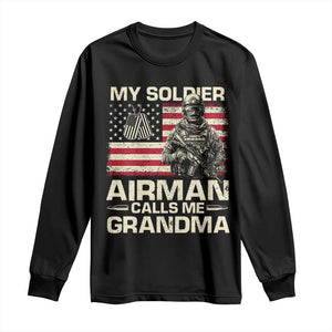 Proud Air Force Grandma Long Sleeve Shirt My Soldier Airman Calls Me Grandma US Flag TS10 Black Print Your Wear