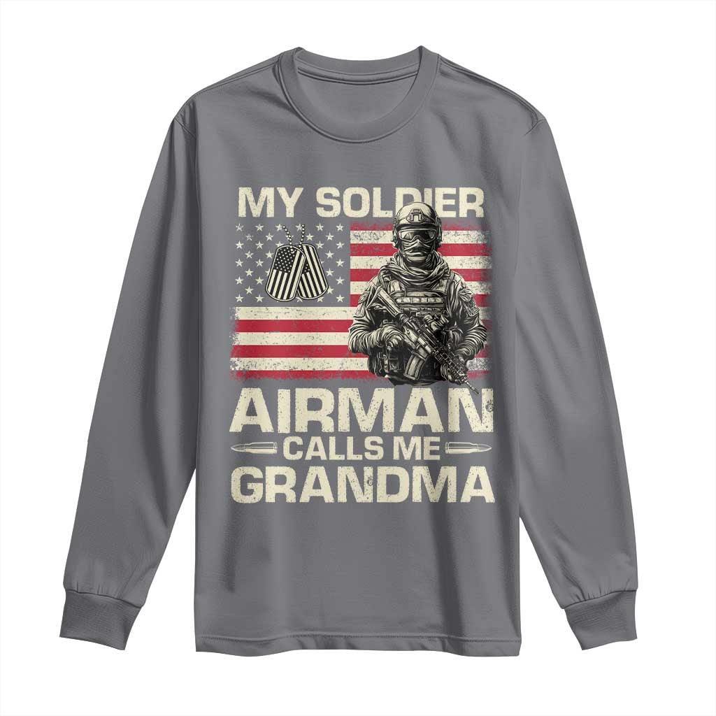 Proud Air Force Grandma Long Sleeve Shirt My Soldier Airman Calls Me Grandma US Flag TS10 Charcoal Print Your Wear