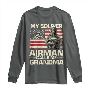 Proud Air Force Grandma Long Sleeve Shirt My Soldier Airman Calls Me Grandma US Flag TS10 Dark Heather Print Your Wear
