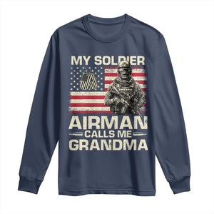 Proud Air Force Grandma Long Sleeve Shirt My Soldier Airman Calls Me Grandma US Flag TS10 Navy Print Your Wear