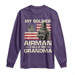 Proud Air Force Grandma Long Sleeve Shirt My Soldier Airman Calls Me Grandma US Flag TS10 Purple Print Your Wear