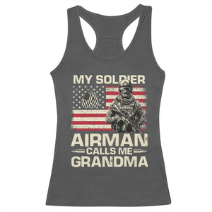Proud Air Force Grandma Racerback Tank Top My Soldier Airman Calls Me Grandma US Flag TS10 Dark Heather Print Your Wear