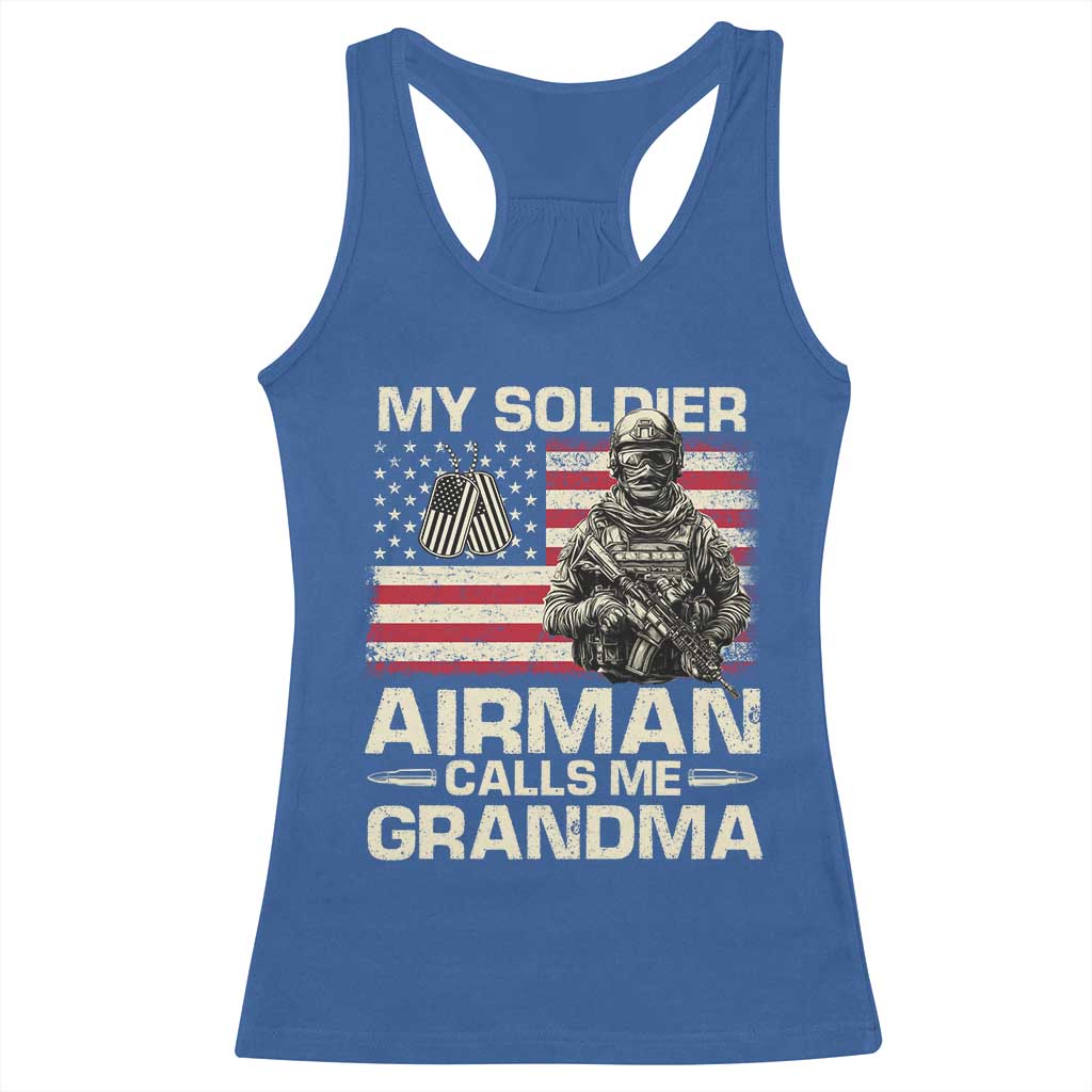 Proud Air Force Grandma Racerback Tank Top My Soldier Airman Calls Me Grandma US Flag TS10 Royal Blue Print Your Wear