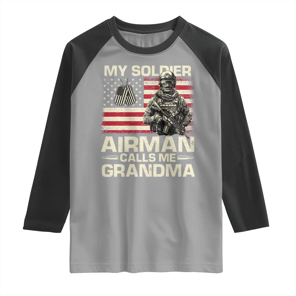 Proud Air Force Grandma Raglan Shirt My Soldier Airman Calls Me Grandma US Flag TS10 Sport Gray Black Print Your Wear