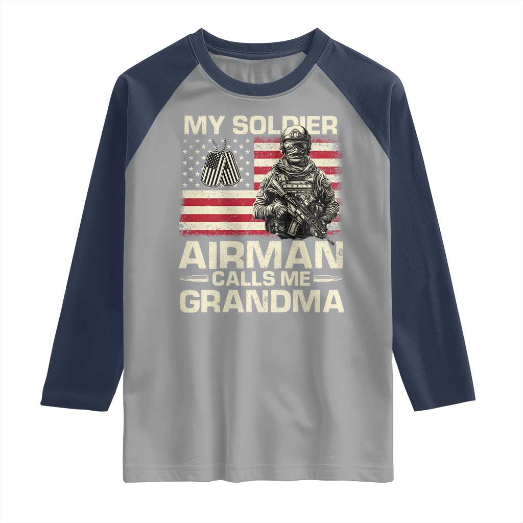 Proud Air Force Grandma Raglan Shirt My Soldier Airman Calls Me Grandma US Flag TS10 Sport Gray Navy Print Your Wear
