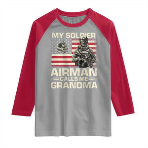 Proud Air Force Grandma Raglan Shirt My Soldier Airman Calls Me Grandma US Flag TS10 Sport Gray Red Print Your Wear