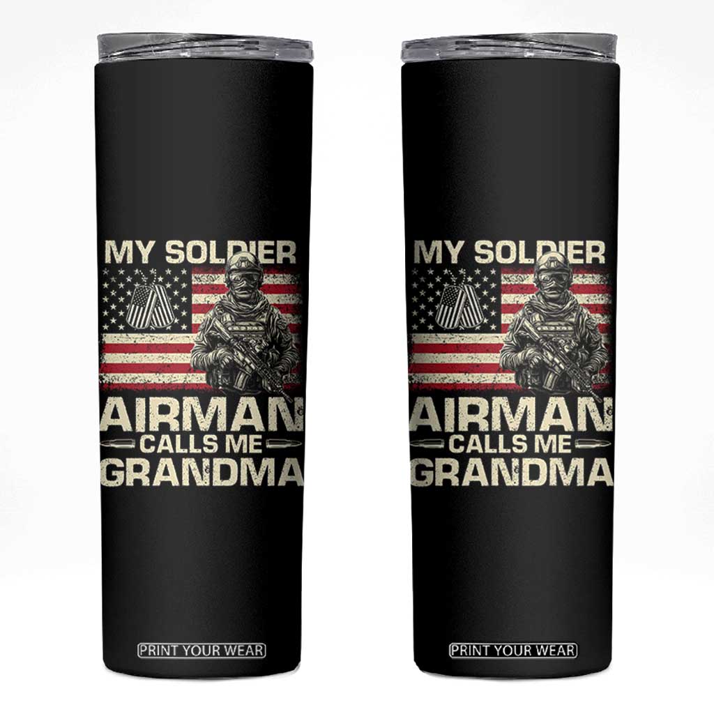 Proud Air Force Grandma Skinny Tumbler My Soldier Airman Calls Me Grandma US Flag TS10 Black Print Your Wear