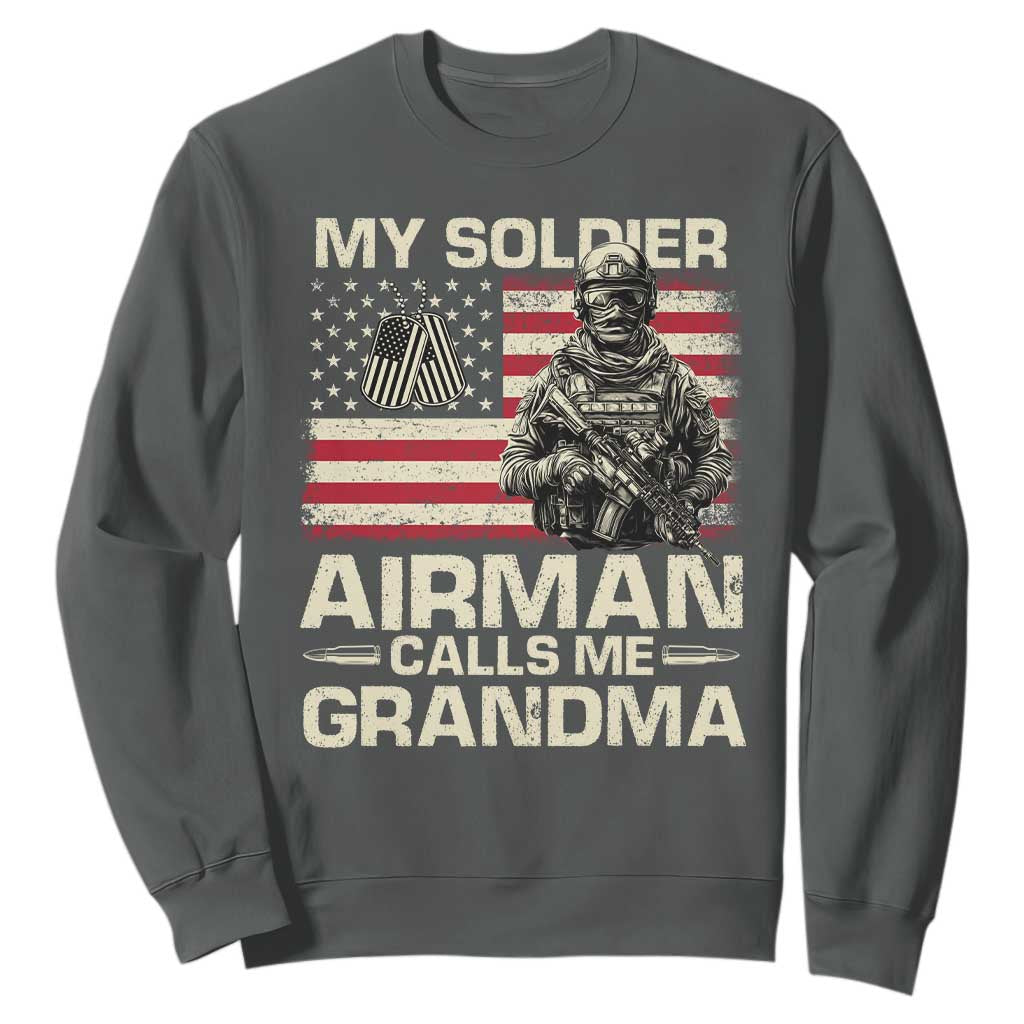 Proud Air Force Grandma Sweatshirt My Soldier Airman Calls Me Grandma US Flag TS10 Dark Heather Print Your Wear