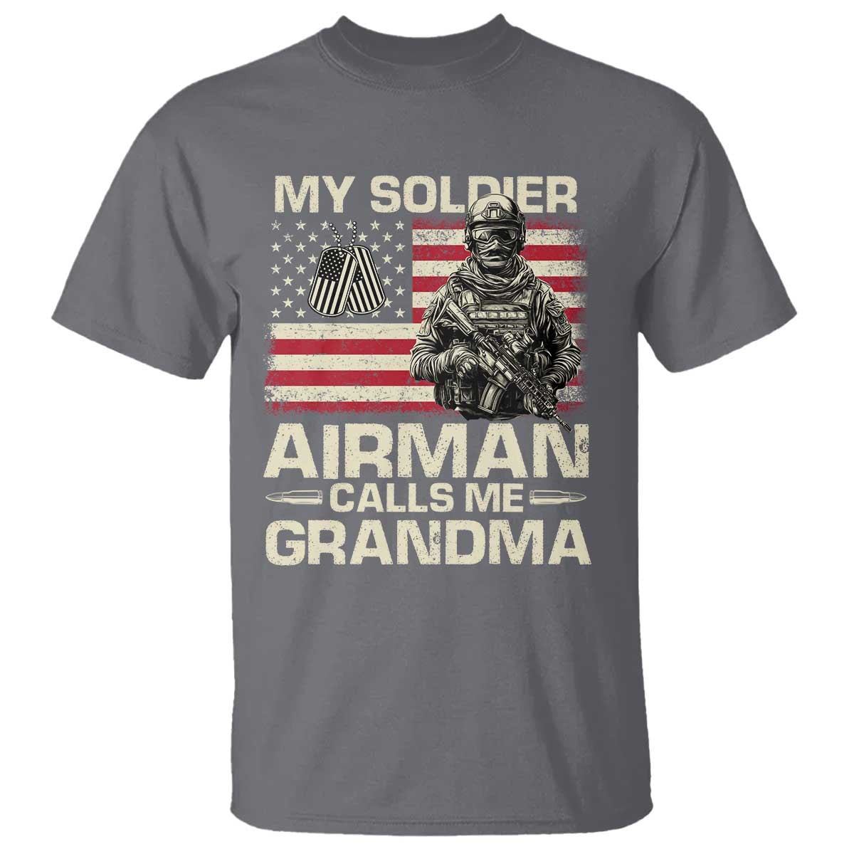 Proud Air Force Grandma T Shirt My Soldier Airman Calls Me Grandma US Flag TS10 Charcoal Print Your Wear