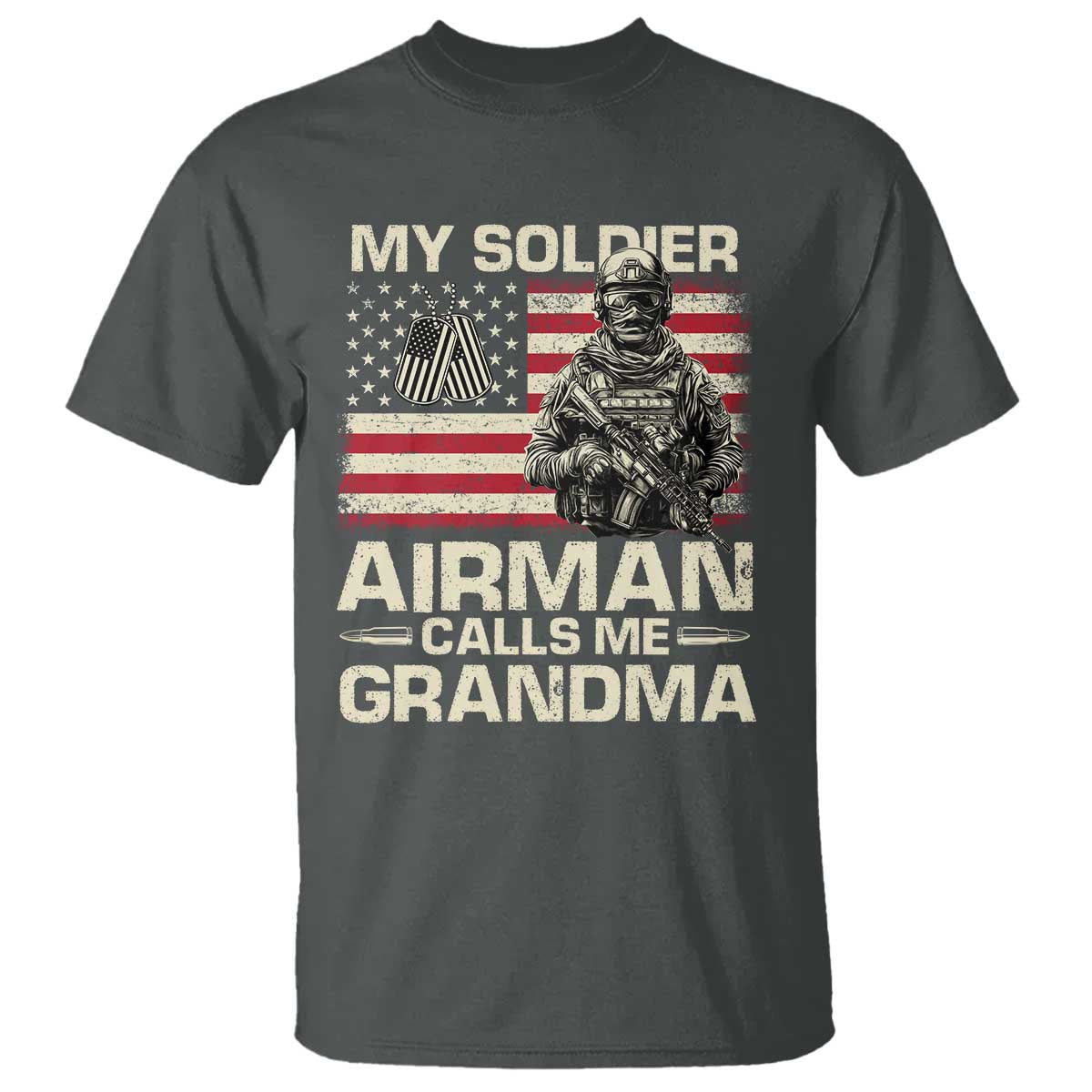 Proud Air Force Grandma T Shirt My Soldier Airman Calls Me Grandma US Flag TS10 Dark Heather Print Your Wear