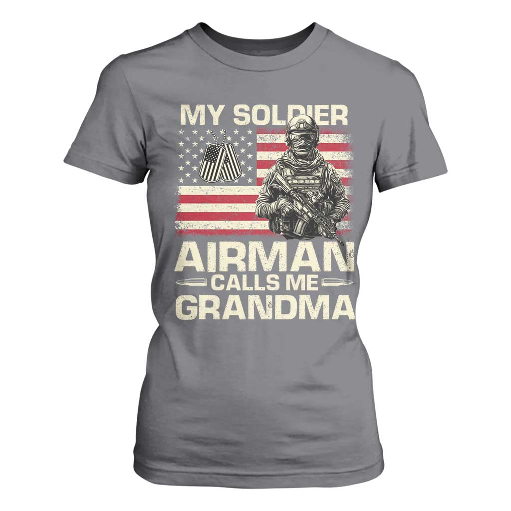 Proud Air Force Grandma T Shirt For Women My Soldier Airman Calls Me Grandma US Flag TS10 Charcoal Print Your Wear