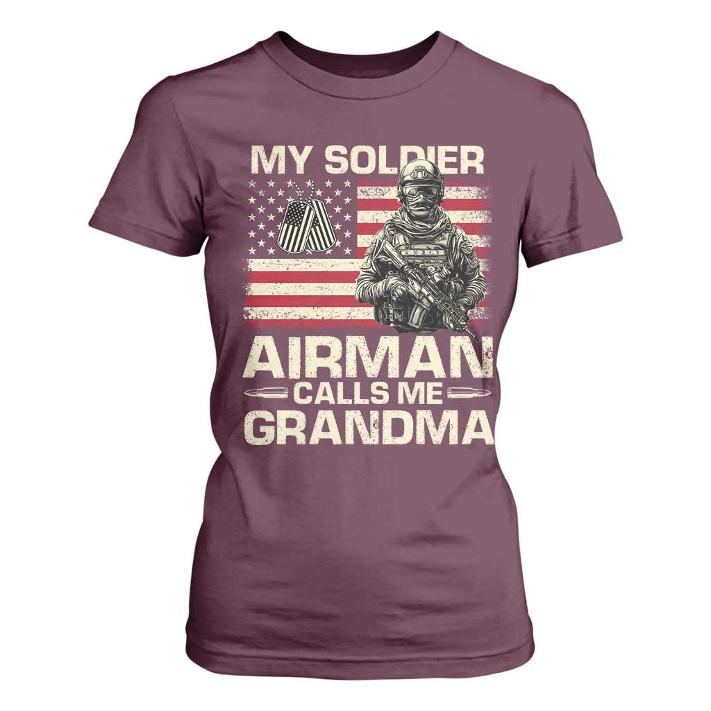 Proud Air Force Grandma T Shirt For Women My Soldier Airman Calls Me Grandma US Flag TS10 Maroon Print Your Wear