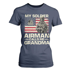 Proud Air Force Grandma T Shirt For Women My Soldier Airman Calls Me Grandma US Flag TS10 Navy Print Your Wear