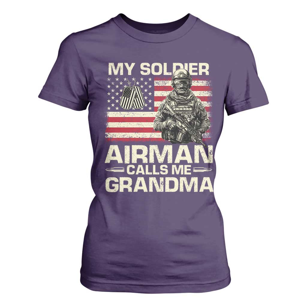 Proud Air Force Grandma T Shirt For Women My Soldier Airman Calls Me Grandma US Flag TS10 Purple Print Your Wear