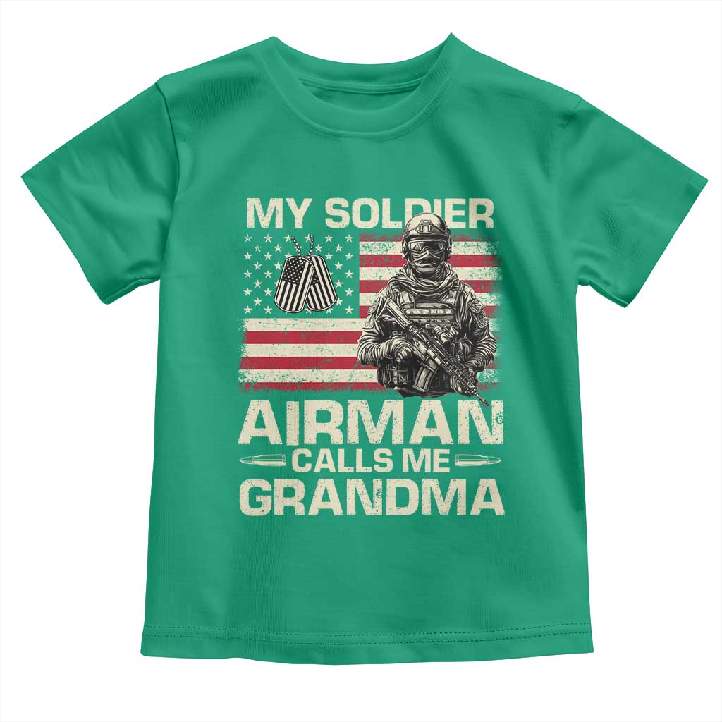 Proud Air Force Grandma Toddler T Shirt My Soldier Airman Calls Me Grandma US Flag TS10 Irish Green Print Your Wear