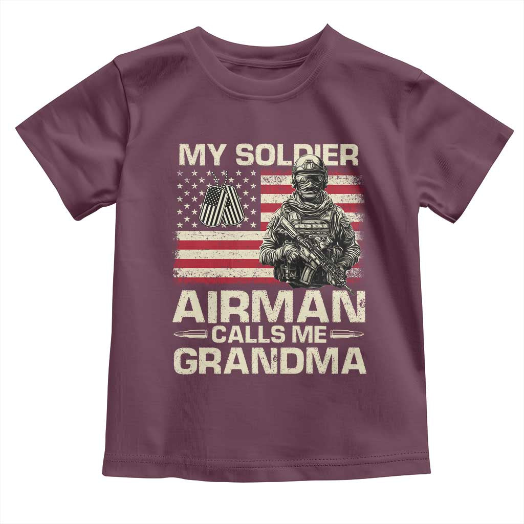 Proud Air Force Grandma Toddler T Shirt My Soldier Airman Calls Me Grandma US Flag TS10 Maroon Print Your Wear