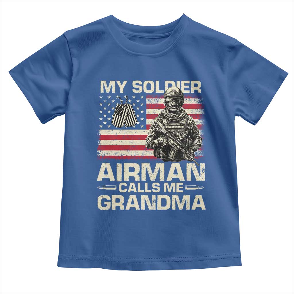 Proud Air Force Grandma Toddler T Shirt My Soldier Airman Calls Me Grandma US Flag TS10 Royal Blue Print Your Wear