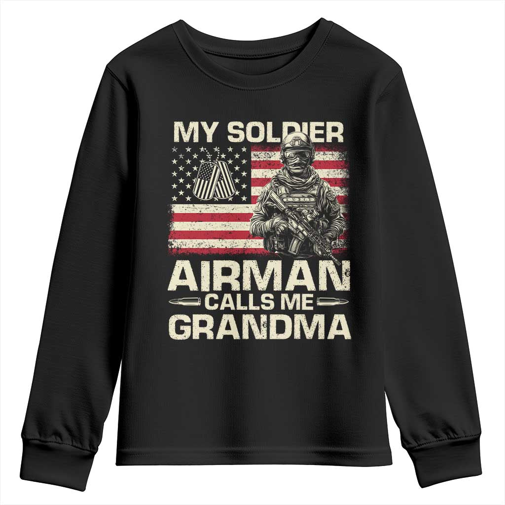 Proud Air Force Grandma Youth Sweatshirt My Soldier Airman Calls Me Grandma US Flag TS10 Black Print Your Wear