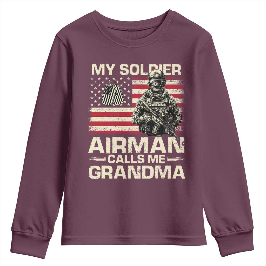 Proud Air Force Grandma Youth Sweatshirt My Soldier Airman Calls Me Grandma US Flag TS10 Maroon Print Your Wear
