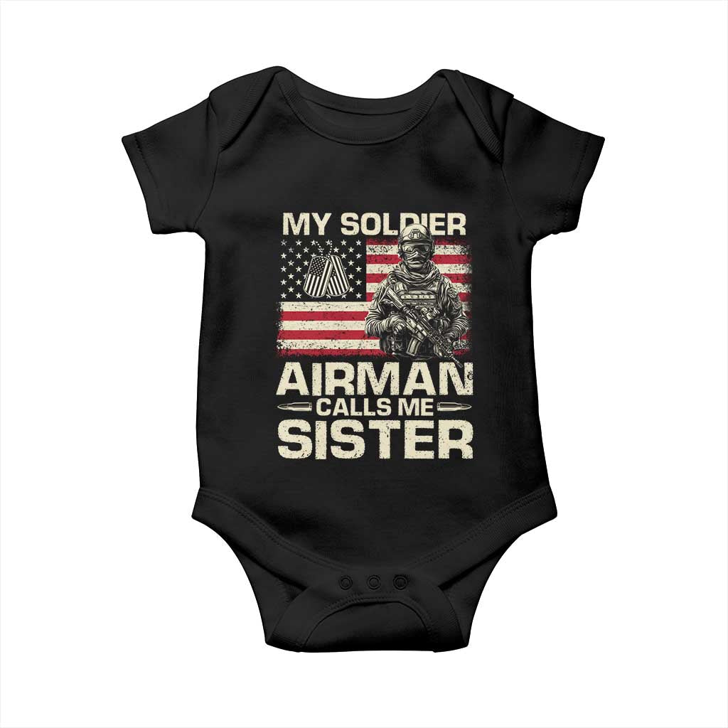 Proud Air Force Sister Baby Onesie My Soldier Airman Calls Me Sister US Flag TS10 Black Print Your Wear