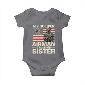 Proud Air Force Sister Baby Onesie My Soldier Airman Calls Me Sister US Flag TS10 Charcoal Print Your Wear