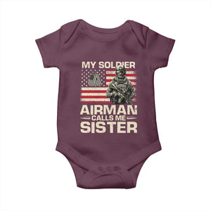 Proud Air Force Sister Baby Onesie My Soldier Airman Calls Me Sister US Flag TS10 Maroon Print Your Wear
