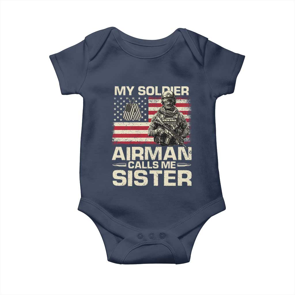 Proud Air Force Sister Baby Onesie My Soldier Airman Calls Me Sister US Flag TS10 Navy Print Your Wear