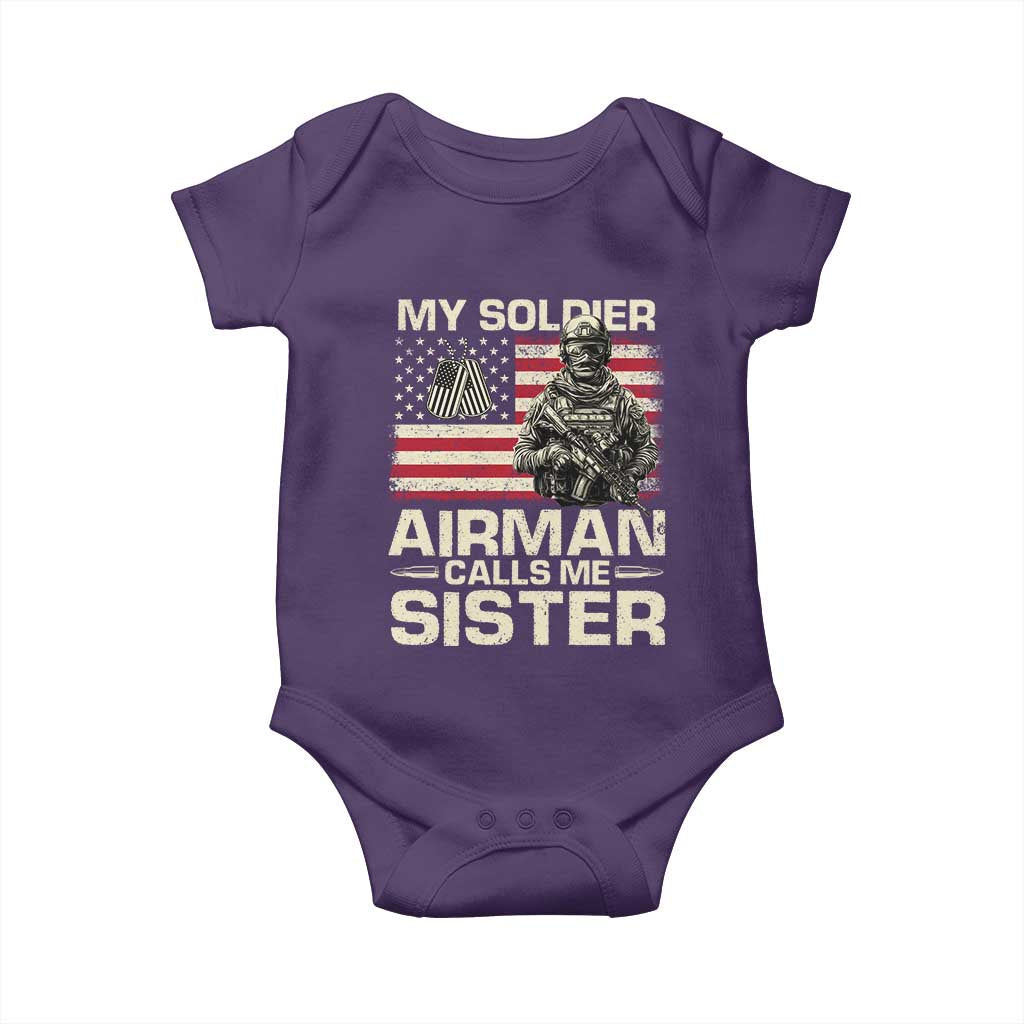 Proud Air Force Sister Baby Onesie My Soldier Airman Calls Me Sister US Flag TS10 Purple Print Your Wear