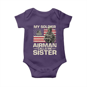 Proud Air Force Sister Baby Onesie My Soldier Airman Calls Me Sister US Flag TS10 Purple Print Your Wear