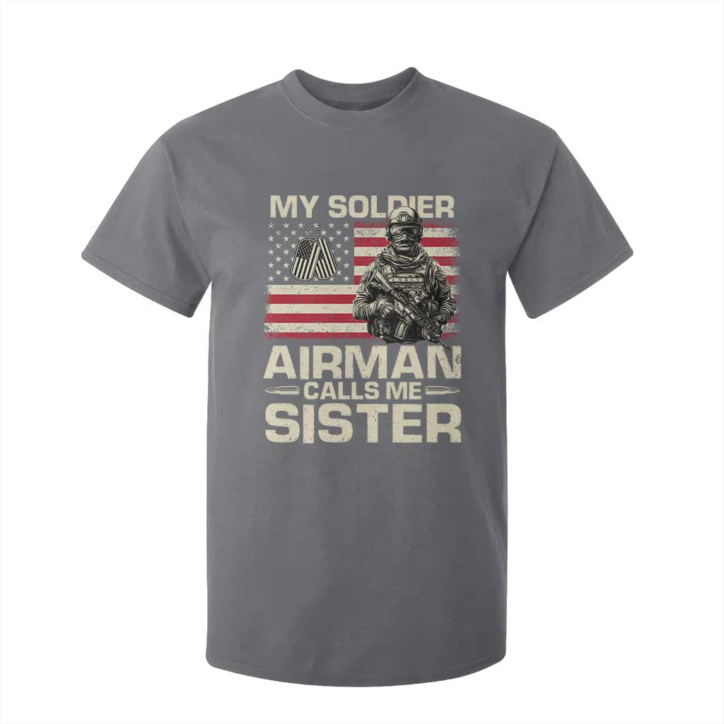 Proud Air Force Sister T Shirt For Kid My Soldier Airman Calls Me Sister US Flag TS10 Charcoal Print Your Wear
