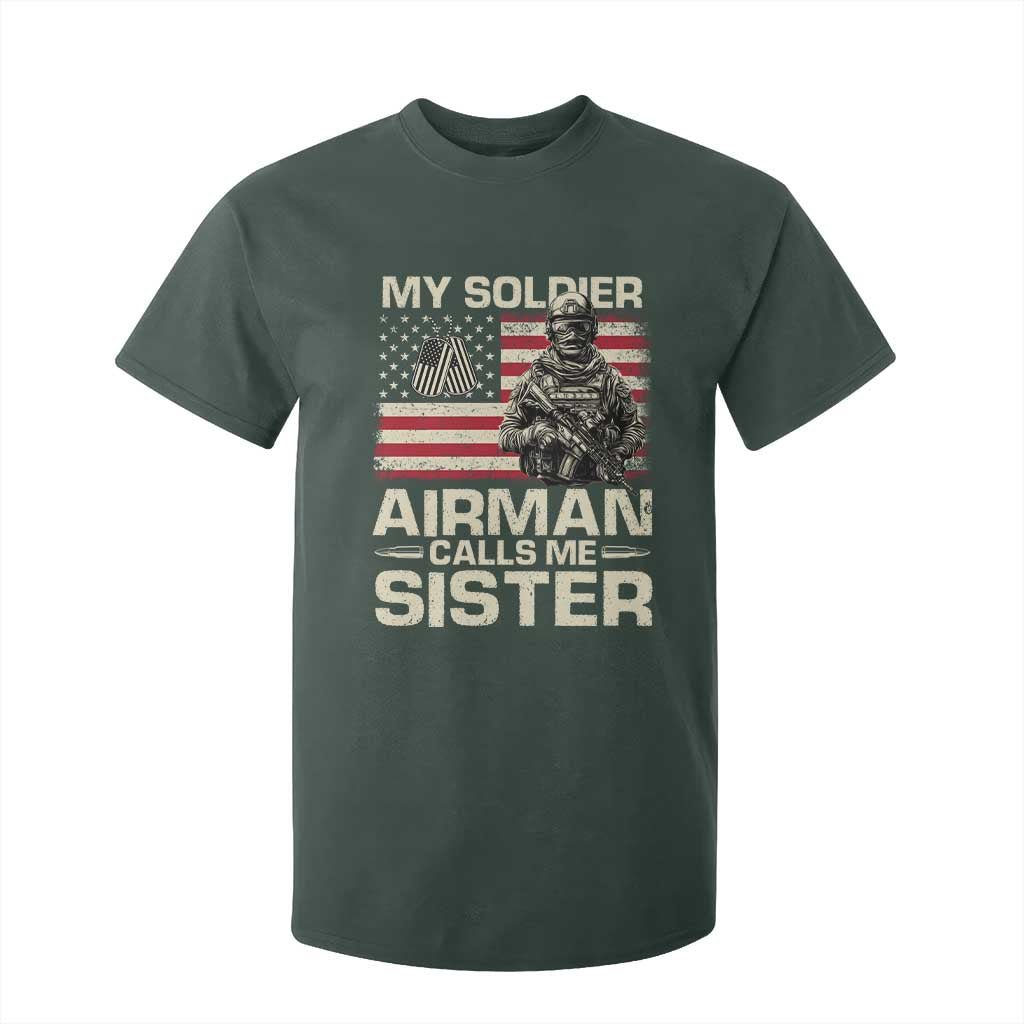 Proud Air Force Sister T Shirt For Kid My Soldier Airman Calls Me Sister US Flag TS10 Dark Forest Green Print Your Wear