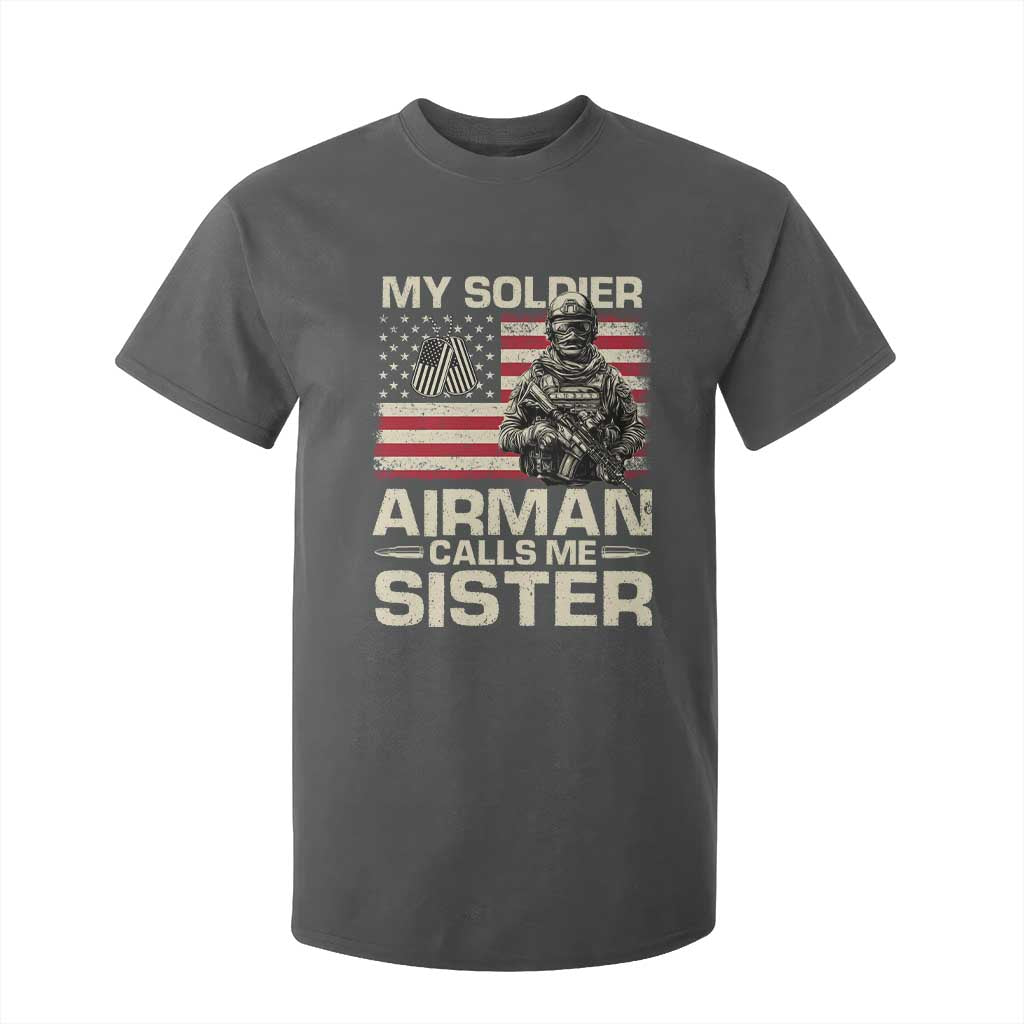 Proud Air Force Sister T Shirt For Kid My Soldier Airman Calls Me Sister US Flag TS10 Dark Heather Print Your Wear
