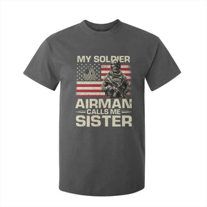 Proud Air Force Sister T Shirt For Kid My Soldier Airman Calls Me Sister US Flag TS10 Dark Heather Print Your Wear