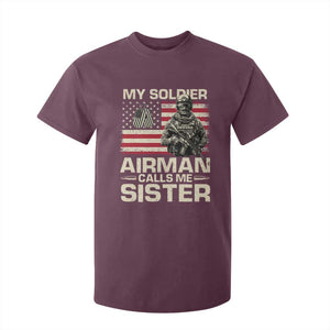 Proud Air Force Sister T Shirt For Kid My Soldier Airman Calls Me Sister US Flag TS10 Maroon Print Your Wear
