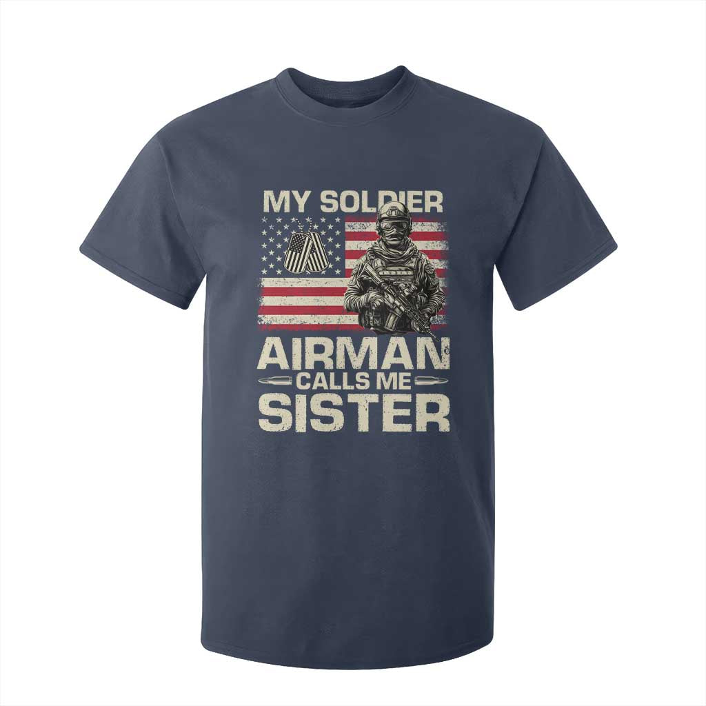 Proud Air Force Sister T Shirt For Kid My Soldier Airman Calls Me Sister US Flag TS10 Navy Print Your Wear