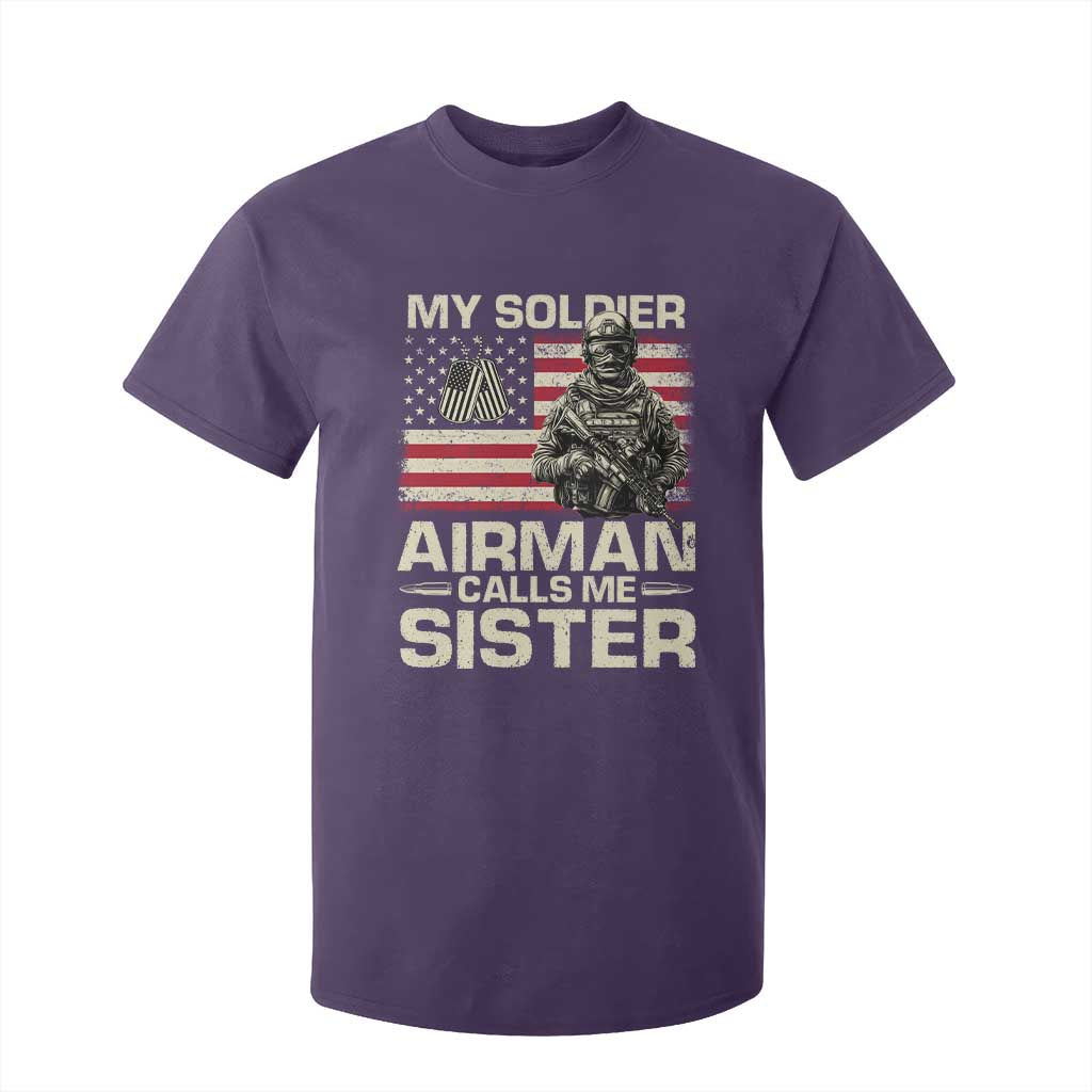 Proud Air Force Sister T Shirt For Kid My Soldier Airman Calls Me Sister US Flag TS10 Purple Print Your Wear