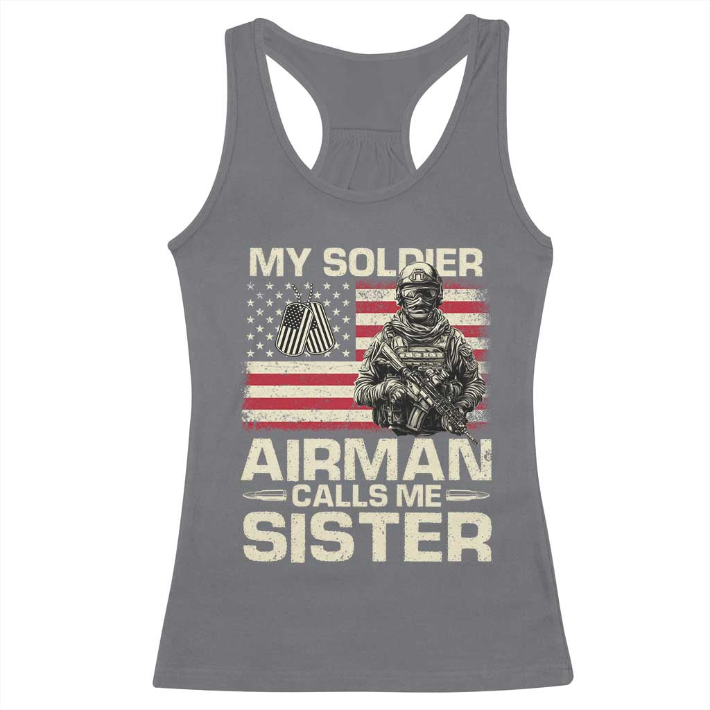 Proud Air Force Sister Racerback Tank Top My Soldier Airman Calls Me Sister US Flag TS10 Charcoal Print Your Wear