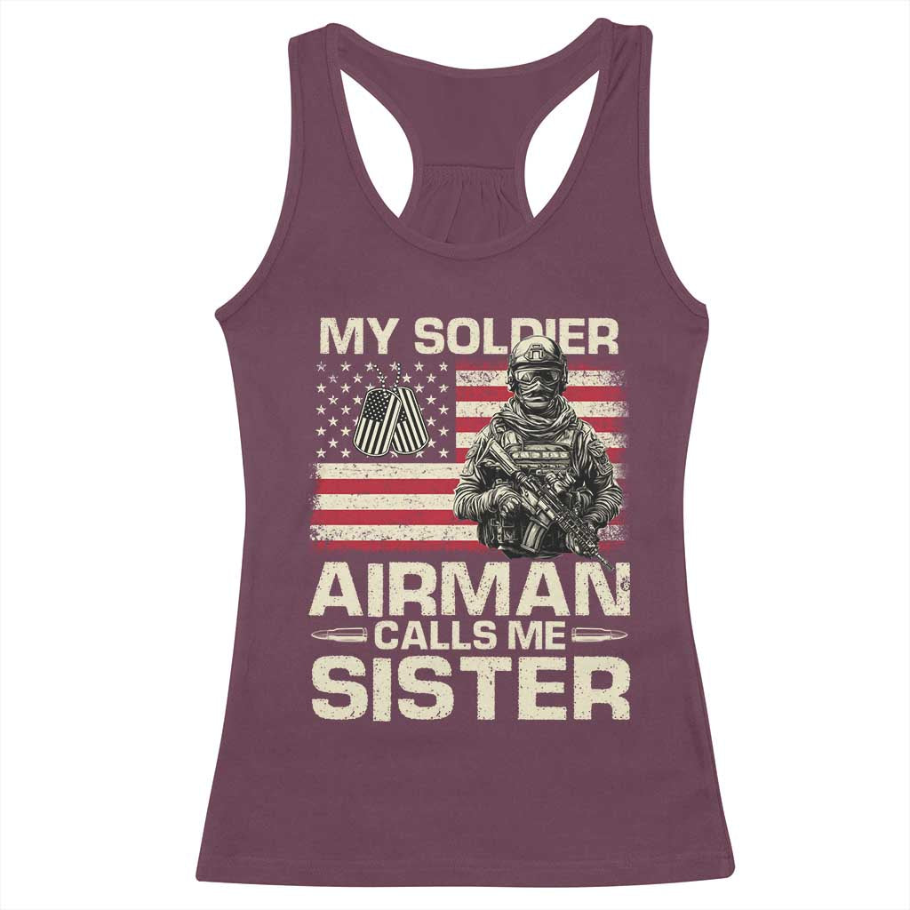 Proud Air Force Sister Racerback Tank Top My Soldier Airman Calls Me Sister US Flag TS10 Maroon Print Your Wear