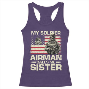 Proud Air Force Sister Racerback Tank Top My Soldier Airman Calls Me Sister US Flag TS10 Purple Print Your Wear