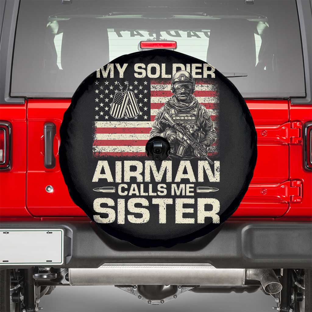 Proud Air Force Sister Spare Tire Cover My Soldier Airman Calls Me Sister US Flag TS10 Black Print Your Wear