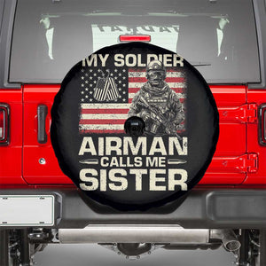 Proud Air Force Sister Spare Tire Cover My Soldier Airman Calls Me Sister US Flag TS10 Black Print Your Wear